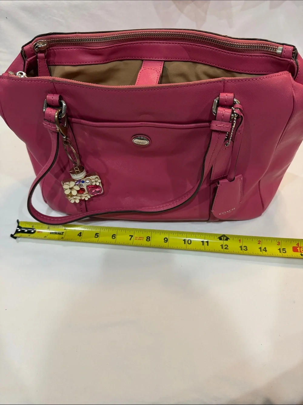 Coach Hot Pink Shoulder Bag with Floral Charm